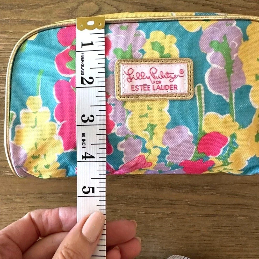 NEW Lilly Pulitzer for Estée Lauder Cosmetic Make-up Bag-Floral-Gold Trim-Sz Sml